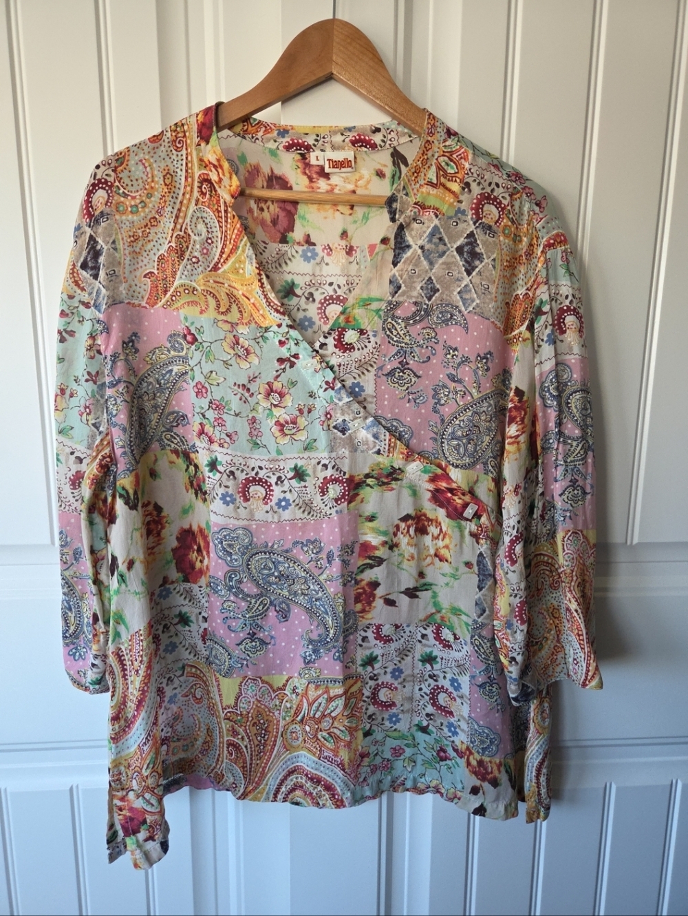 Tianello Tapei Silk Tunic Top Floral Patchwork Large